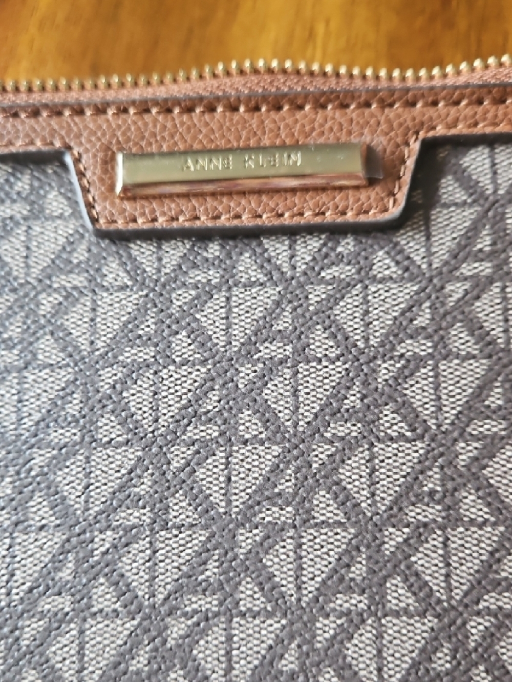 Anne Klein Brown Monogram Wristlet with Matching Card Case - Picture 5 of 8